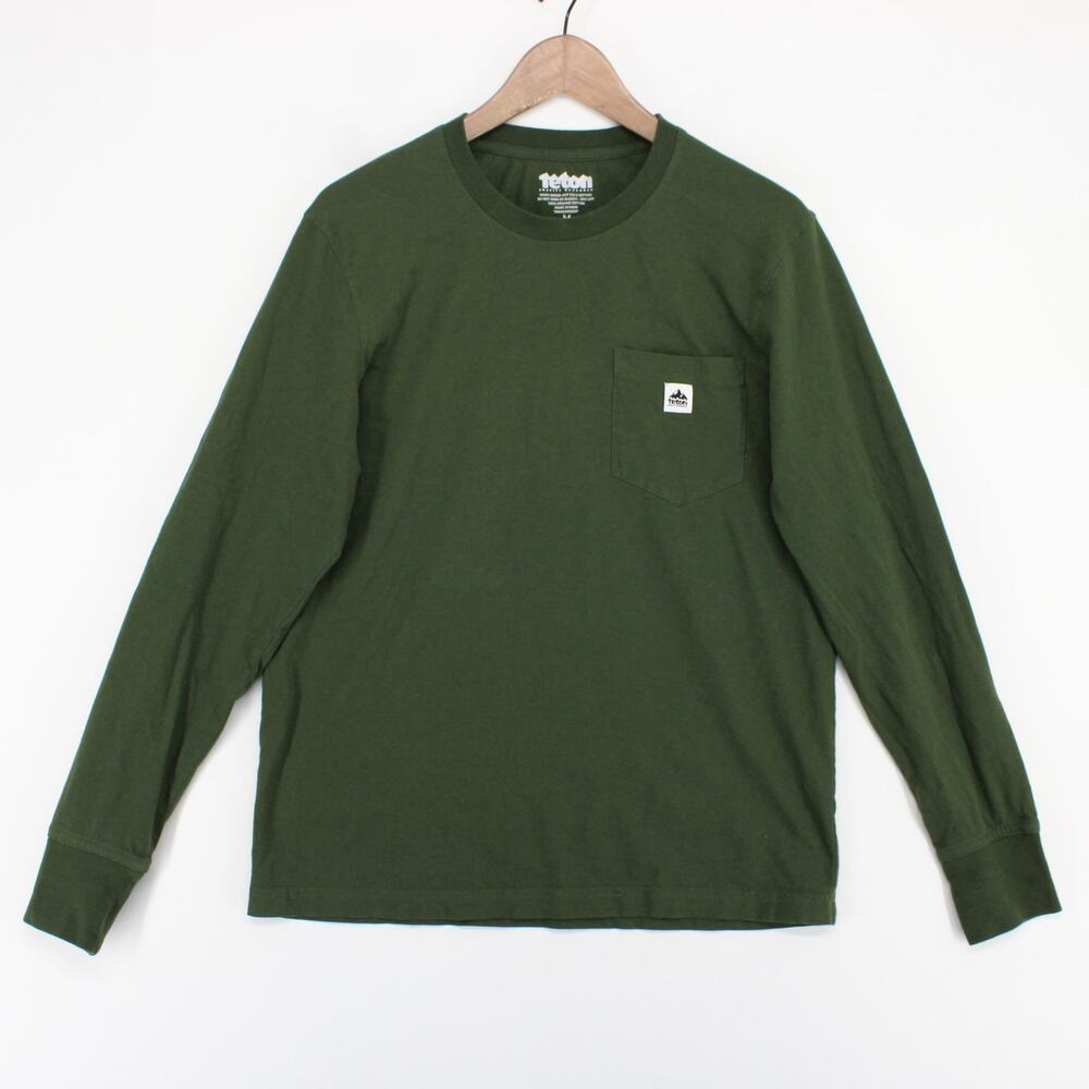 Teton Gravity Research T Shirt Adult M Green Long Sleeve Chest Pocket Cotton